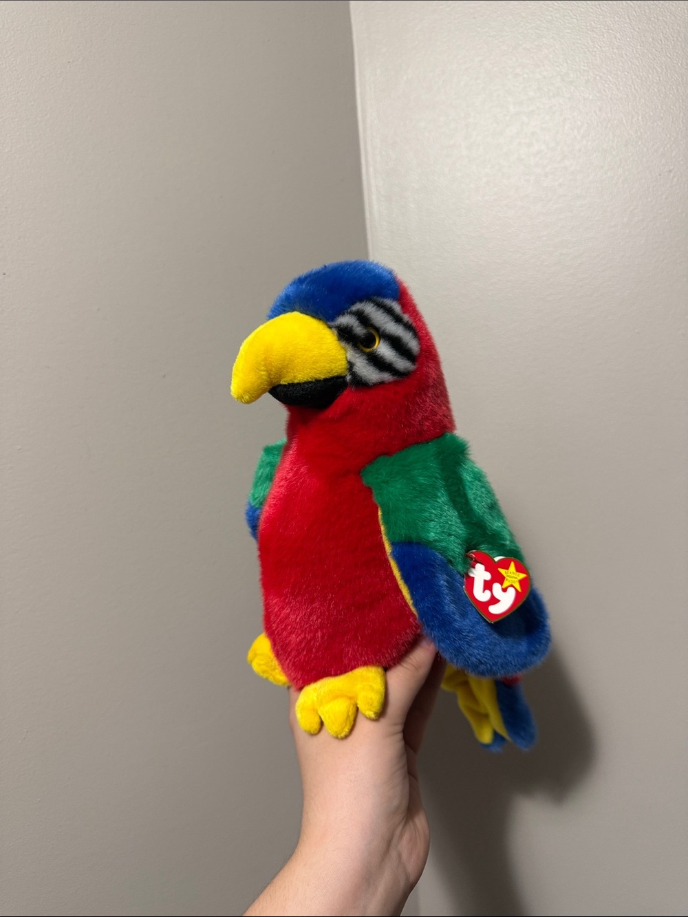 Ty Multicolor Plush Parrot jabber - Red, Blue, Green, Yellow